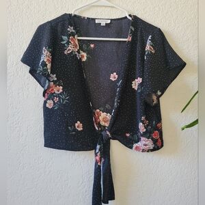 Mine Black Floral Tie-Front Blouse